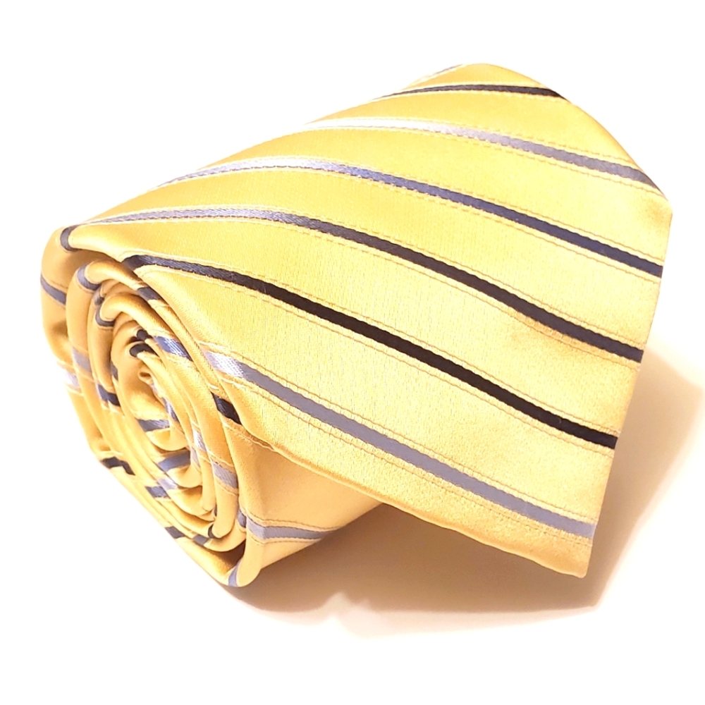 Burma Bibas Necktie Gold Stripe Pattern Silk Neck Tie 59x3.75"